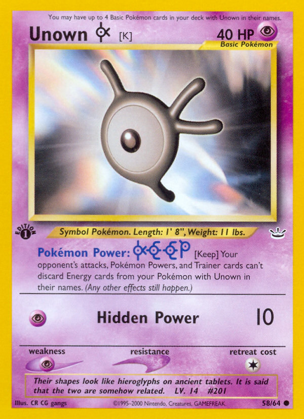 Unown [K] 058  - 1st Edition Neo Revelation - Common