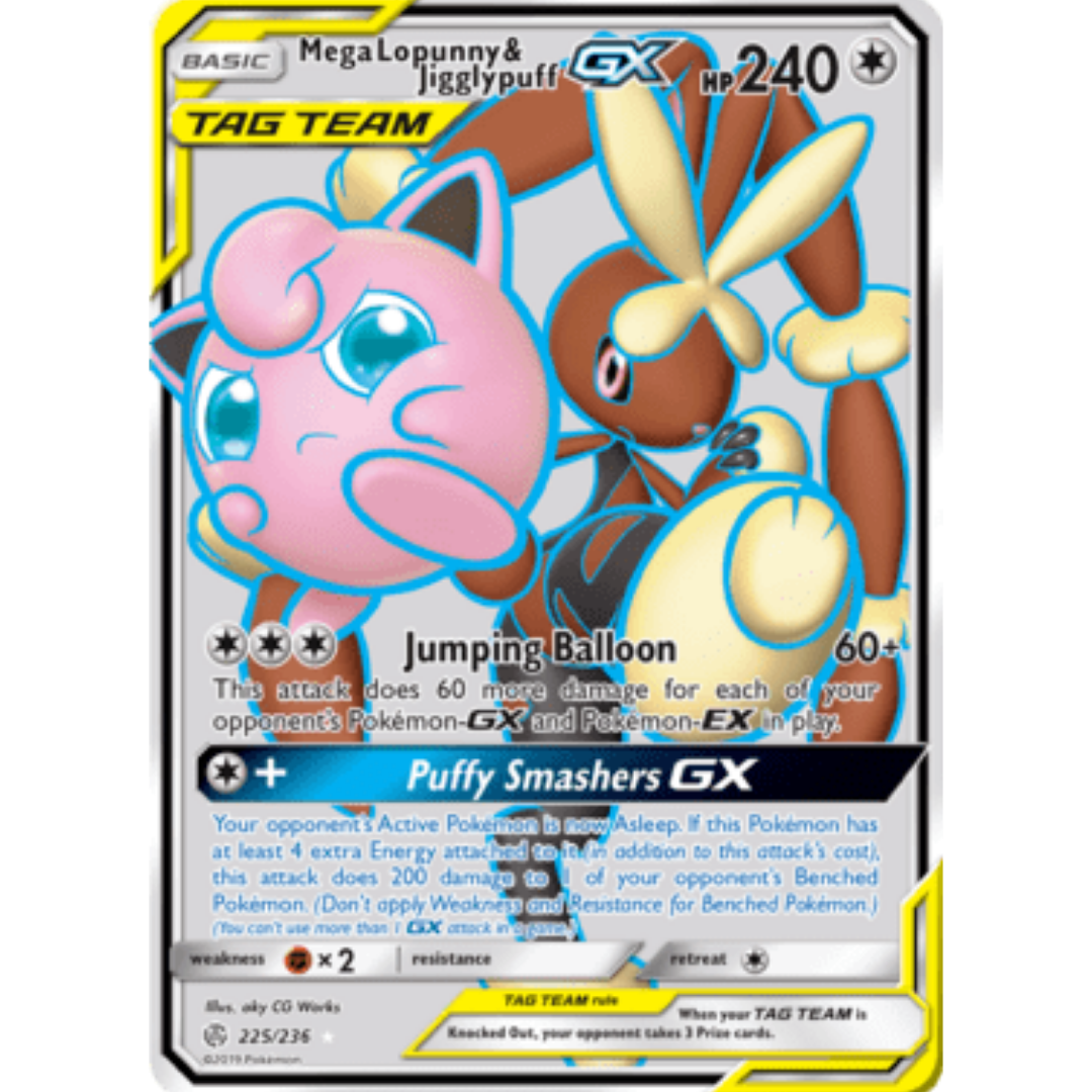 Mega Lopunny & Jigglypuff GX (Full Art) 225/236  - Holofoil SM  Cosmic Eclipse - Ultra Rare