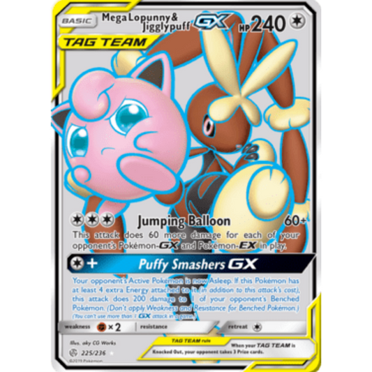 Mega Lopunny & Jigglypuff GX (Full Art) 225/236  - Holofoil SM  Cosmic Eclipse - Ultra Rare