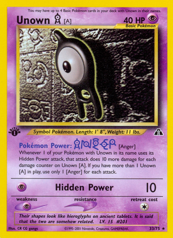 Unown [A] (33)  - 1st Edition Neo Discovery - Rare