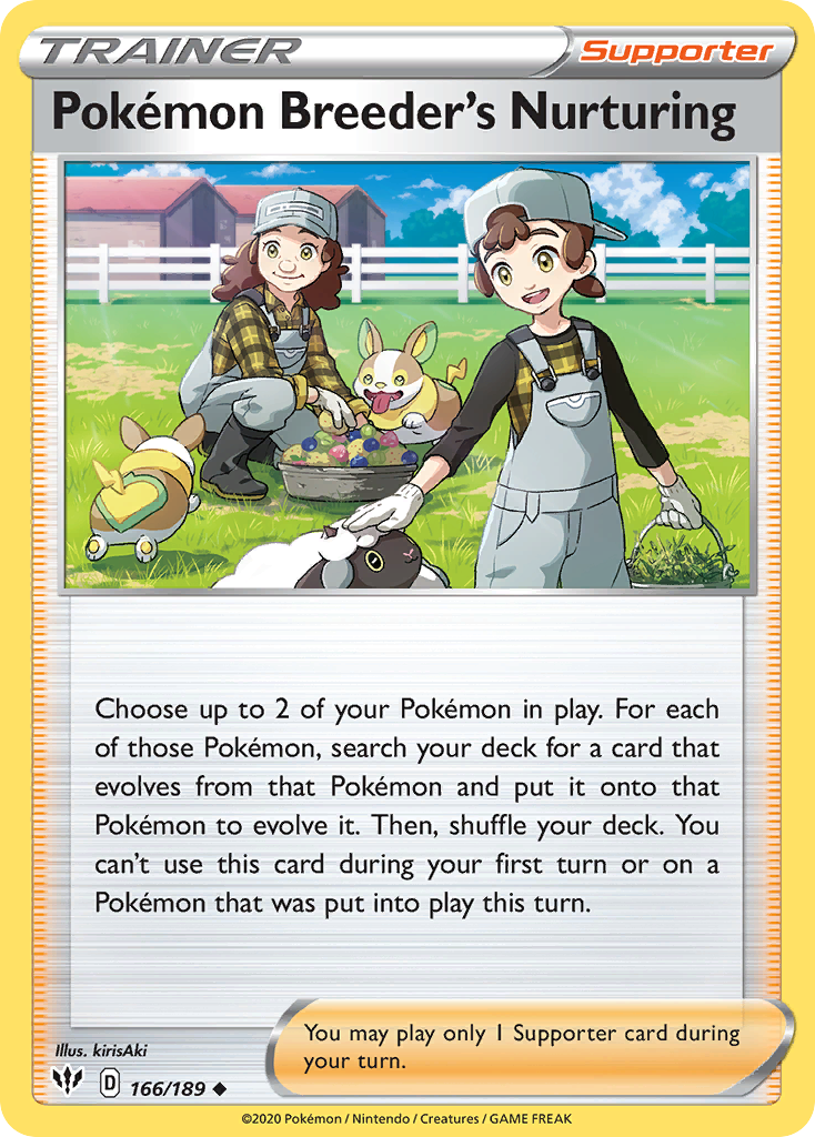 Pokemon Breeder's Nurturing 166  SWSH03 Darkness Ablaze - Uncommon