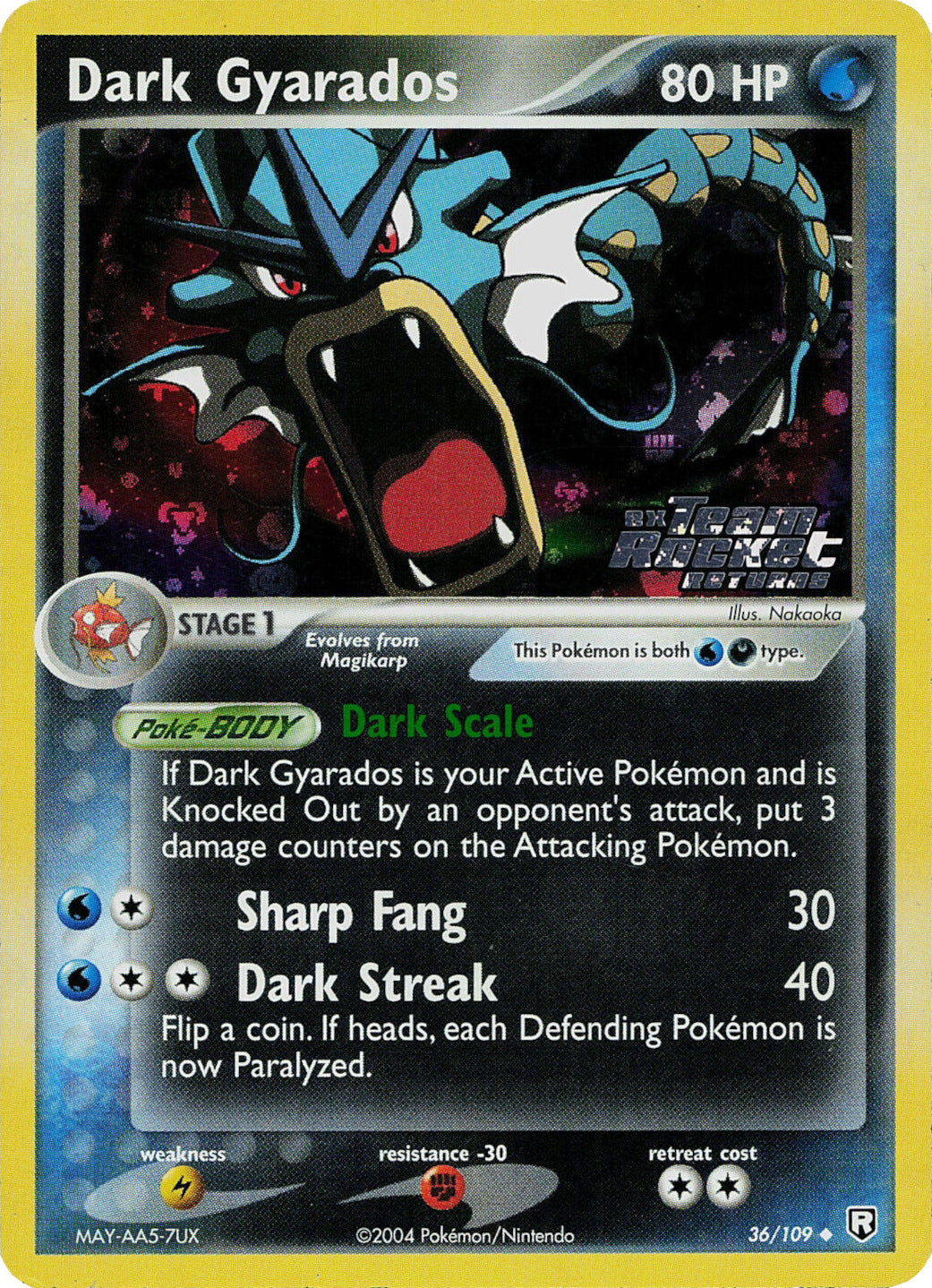 Dark Gyarados 036  - Reverse Holofoil Team Rocket Returns - Uncommon