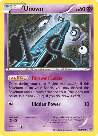 Unown 030  - Reverse Holofoil XY  Ancient Origins - Common