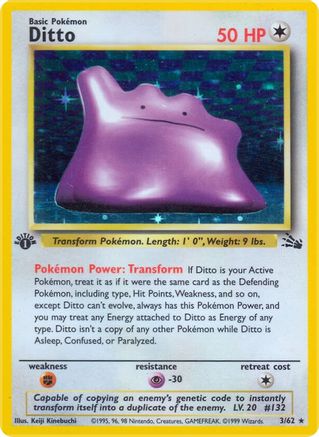 Ditto (3) 003  - Unlimited Holofoil Fossil - Holo Rare