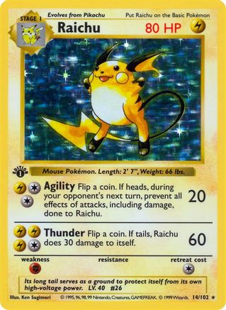Raichu  - Unlimited Holofoil Base Set Shadowless - Holo Rare