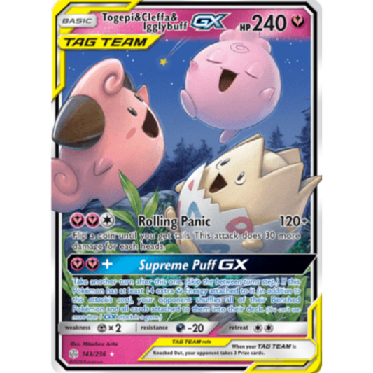 Togepi & Cleffa & Igglybuff GX 143/236  - Holofoil SM  Cosmic Eclipse - Ultra Rare