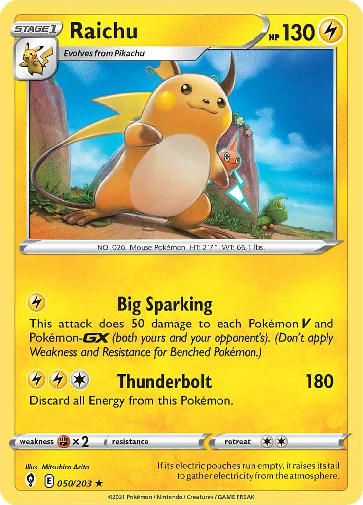 Raichu 050  - Holofoil SWSH07 Evolving Skies - Holo Rare