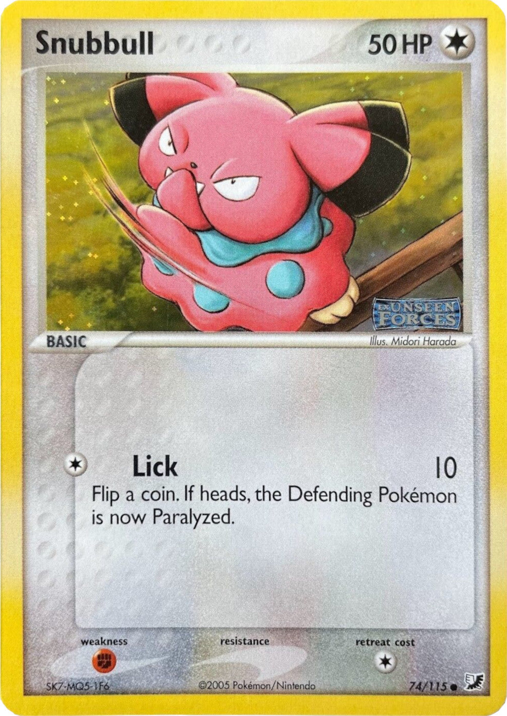 Snubbull 074  - Reverse Holofoil Unseen Forces - Common