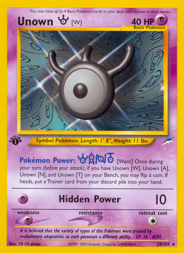Unown [W]  - 1st Edition Neo Destiny - Rare