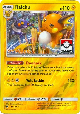 Raichu 041/147  - Reverse Holofoil League & Championship Cards - Promo