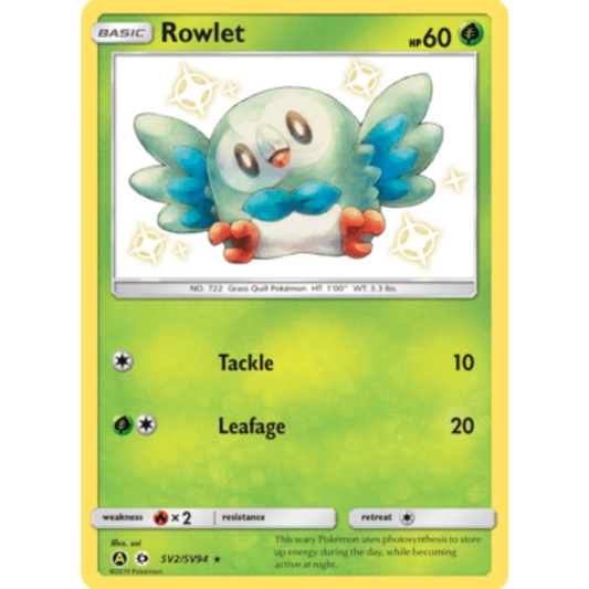 Rowlet SV2/SV94  - Holofoil Hidden Fates Shiny Vault - Shiny Holo Rare