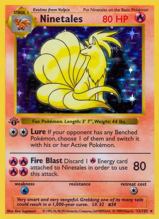 Ninetales 012/102  - 1st Edition Holofoil Base Set Shadowless - Holo Rare