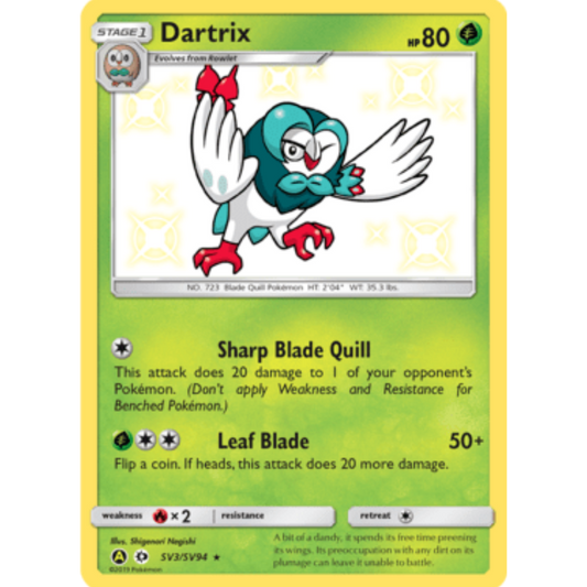 Dartrix SV3/SV94  - Holofoil Hidden Fates Shiny Vault - Shiny Holo Rare