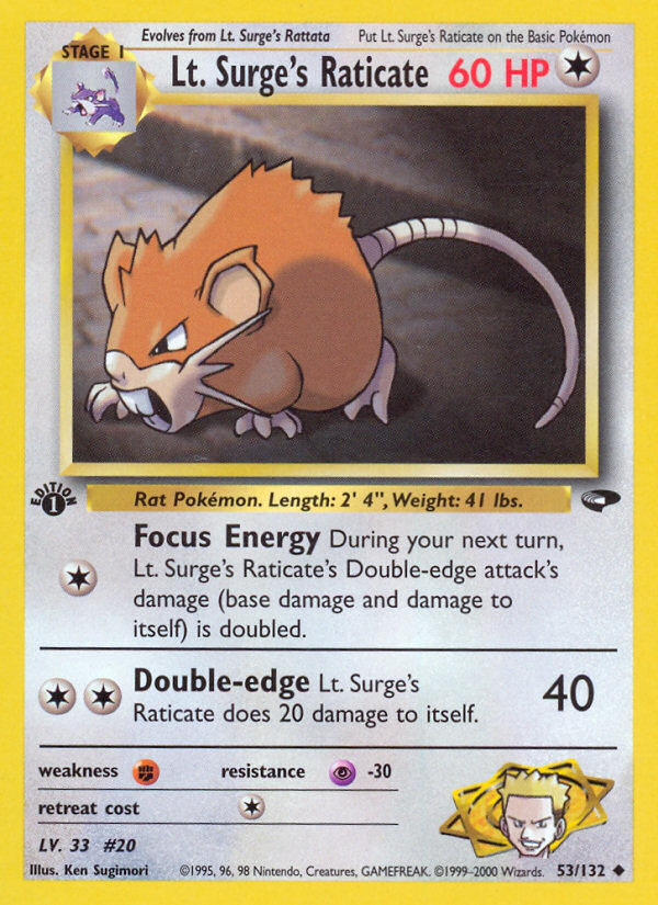 Lt. Surge's Raticate 053  - 1st Edition Gym Challenge - Uncommon