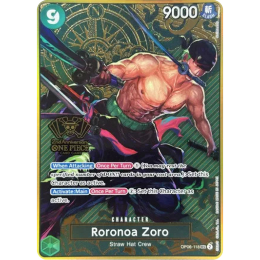 Roronoa Zoro (One Piece Japanese Version 2nd Anniversary Set) (OP06-118) - One Piece Promotion Cards Foil
