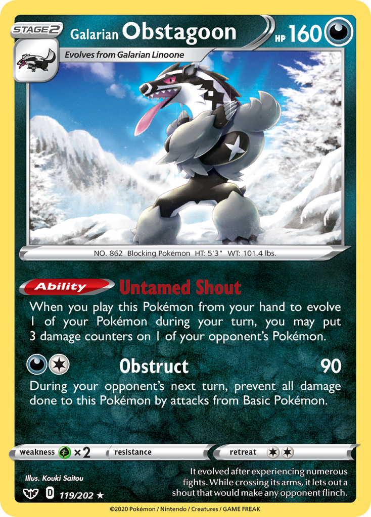Galarian Obstagoon 119  - Holofoil SWSH01 Sword & Shield Base Set - Holo Rare