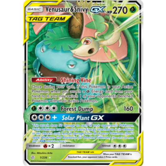 Venusaur & Snivy GX 001/236  - Holofoil SM  Cosmic Eclipse - Ultra Rare