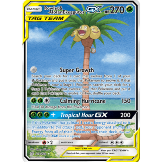 Rowlet & Alolan Exeggutor GX (Alternate Full Art) 215  - Holofoil SM  Unified Minds - Ultra Rare