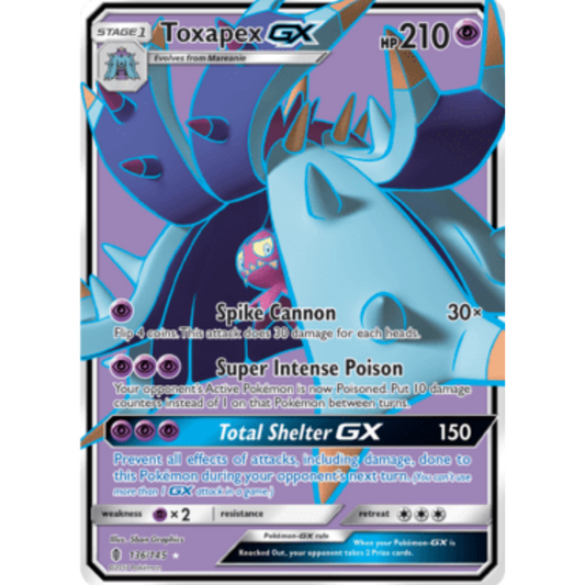 Toxapex GX (Full Art) 136/145  - Holofoil SM  Guardians Rising - Ultra Rare