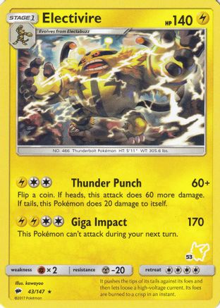 Electivire - 43/147 (#53 Pikachu Stamped)/147  Battle Academy - Promo