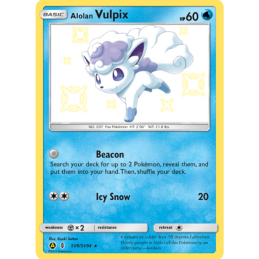 Alolan Vulpix SV8/SV94  - Holofoil Hidden Fates Shiny Vault - Shiny Holo Rare