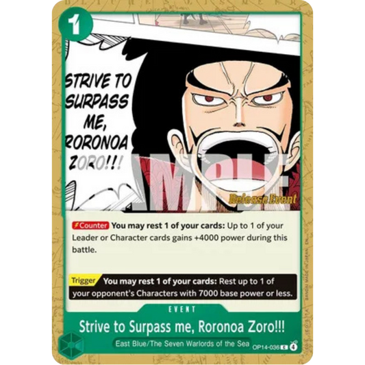 Strive to Surpass me, Roronoa Zoro!!! (OP14-036) - The Azure Sea's Seven Release Event Cards
