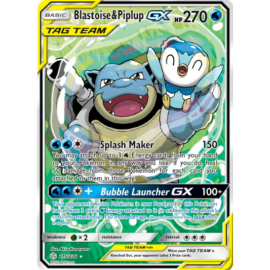 Blastoise & Piplup GX (Alternate Full Art) 215/236  - Holofoil SM  Cosmic Eclipse - Ultra Rare