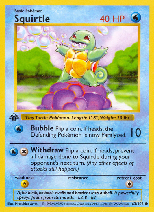 Squirtle 063/102  - 1st Edition Base Set Shadowless - Common