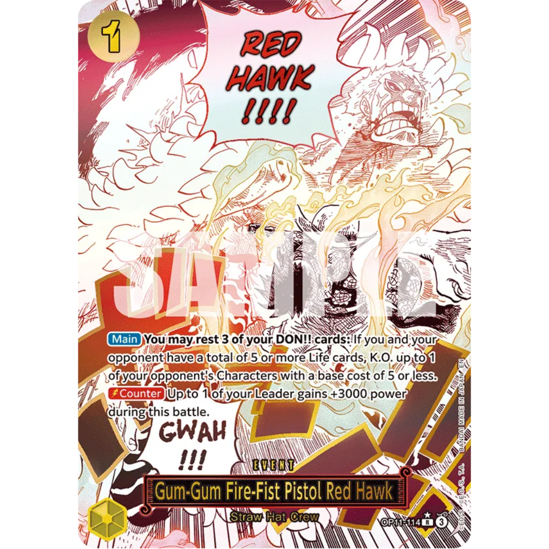 Gum-Gum Fire-Fist Pistol Red Hawk (Alternate Art) (OP11-114) - A Fist of Divine Speed Foil
