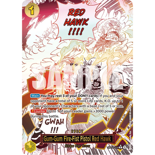 Gum-Gum Fire-Fist Pistol Red Hawk (Alternate Art) (OP11-114) - A Fist of Divine Speed Foil