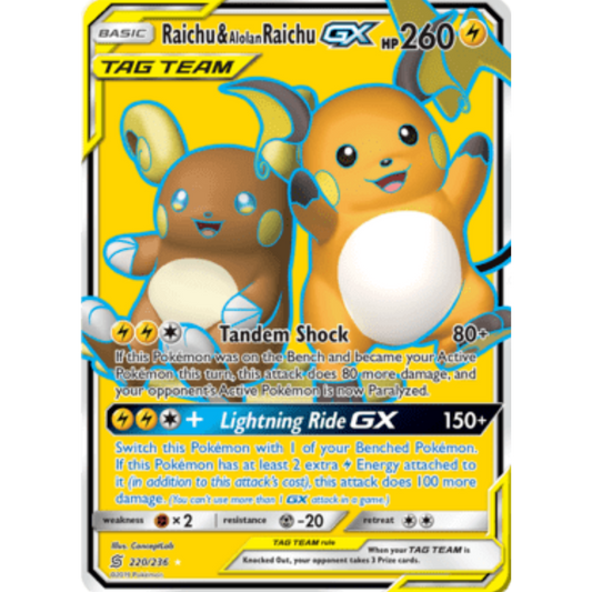 Raichu & Alolan Raichu GX (Full Art) 220  - Holofoil SM  Unified Minds - Ultra Rare