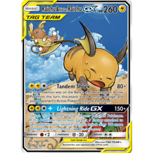 Raichu & Alolan Raichu GX (Alternate Full Art) 221  - Holofoil SM  Unified Minds - Ultra Rare