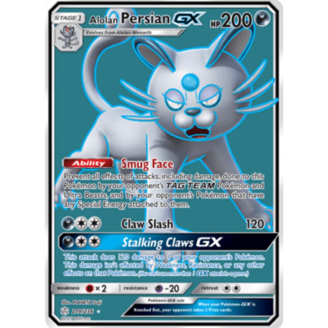 Alolan Persian GX (Full Art) 219  - Holofoil SM  Cosmic Eclipse - Ultra Rare
