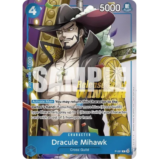 Dracule Mihawk (A Fist of Divine Speed Release Event Winner) (P-081) - One Piece Promotion Cards Foil