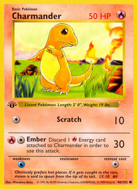 Charmander 046/102  - 1st Edition Base Set Shadowless - Common