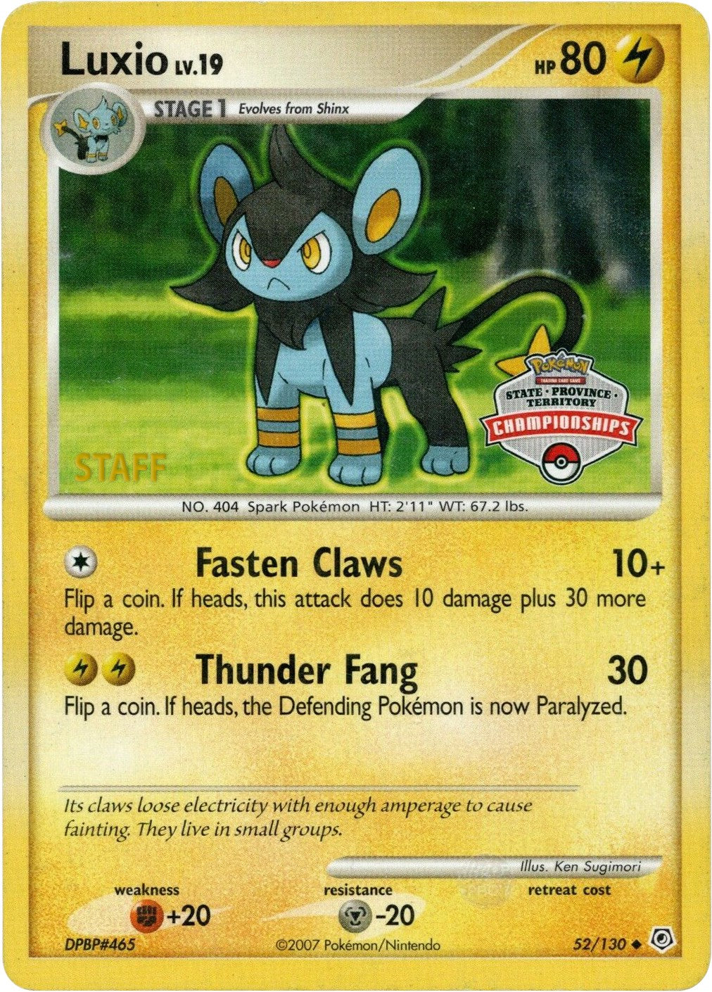 Luxio - 52/130 (State Championships) [Staff]/130  League & Championship Cards - Promo