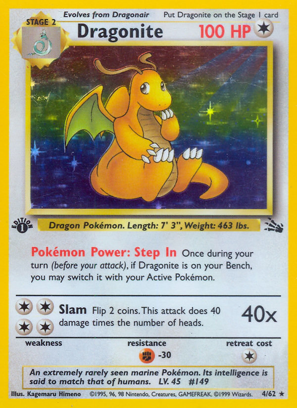 Dragonite (4) 004  - 1st Edition Holofoil Fossil - Holo Rare