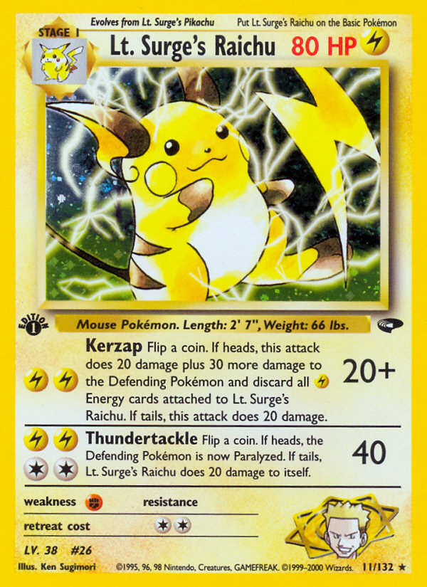 Lt. Surge's Raichu 011  - 1st Edition Holofoil Gym Challenge - Holo Rare
