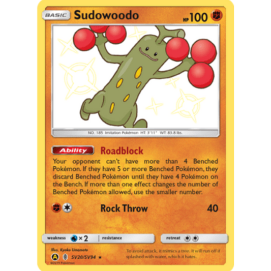 Sudowoodo SV20/SV94  - Holofoil Hidden Fates Shiny Vault - Shiny Holo Rare