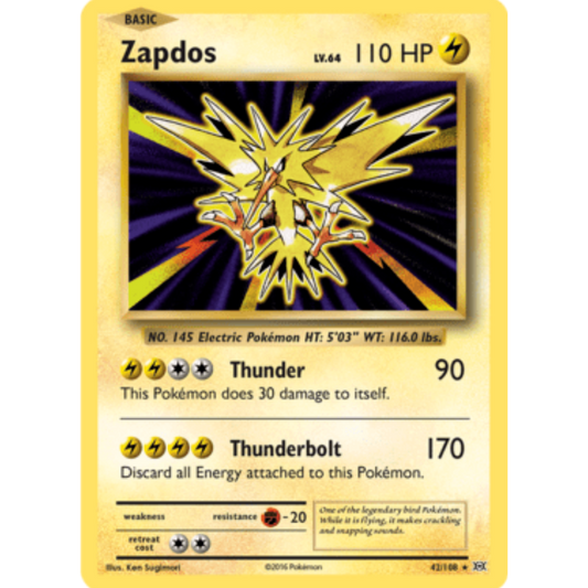 Zapdos 042/108  - Reverse Holofoil XY  Evolutions - Holo Rare