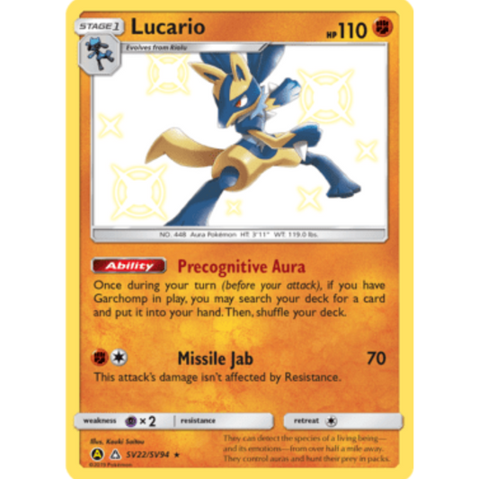 Lucario SV22/SV94  - Holofoil Hidden Fates Shiny Vault - Shiny Holo Rare