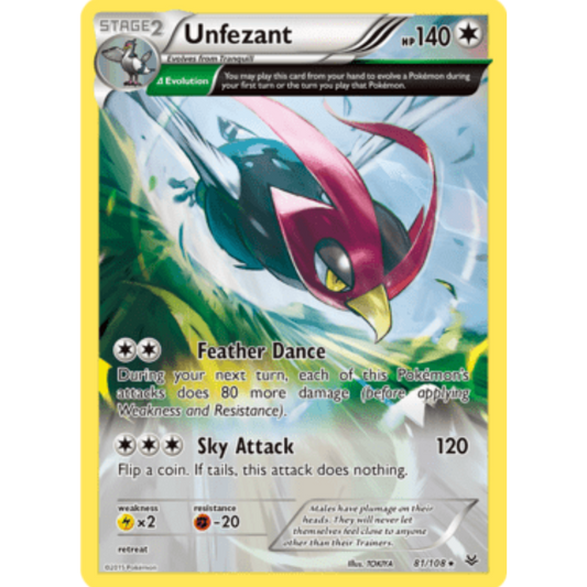 Unfezant (81 Delta) 081/108  - Reverse Holofoil XY  Roaring Skies - Rare