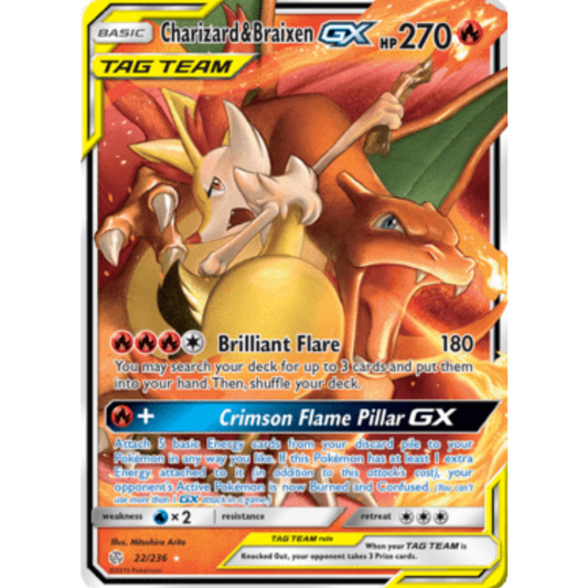 Charizard & Braixen GX 022/236  - Holofoil SM  Cosmic Eclipse - Ultra Rare