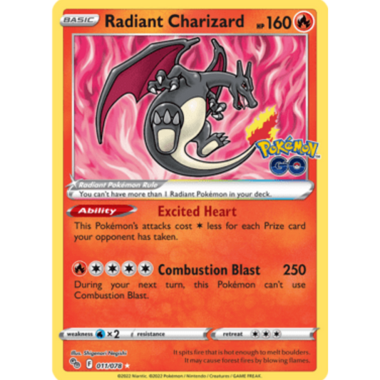 Radiant Charizard 011/078  - Holofoil Pokemon GO - Radiant Rare