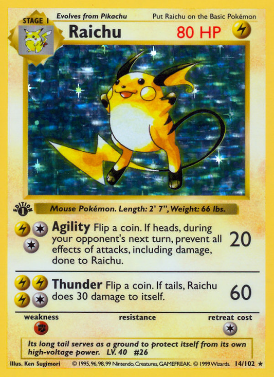 Raichu 014  - 1st Edition Holofoil Base Set Shadowless - Holo Rare