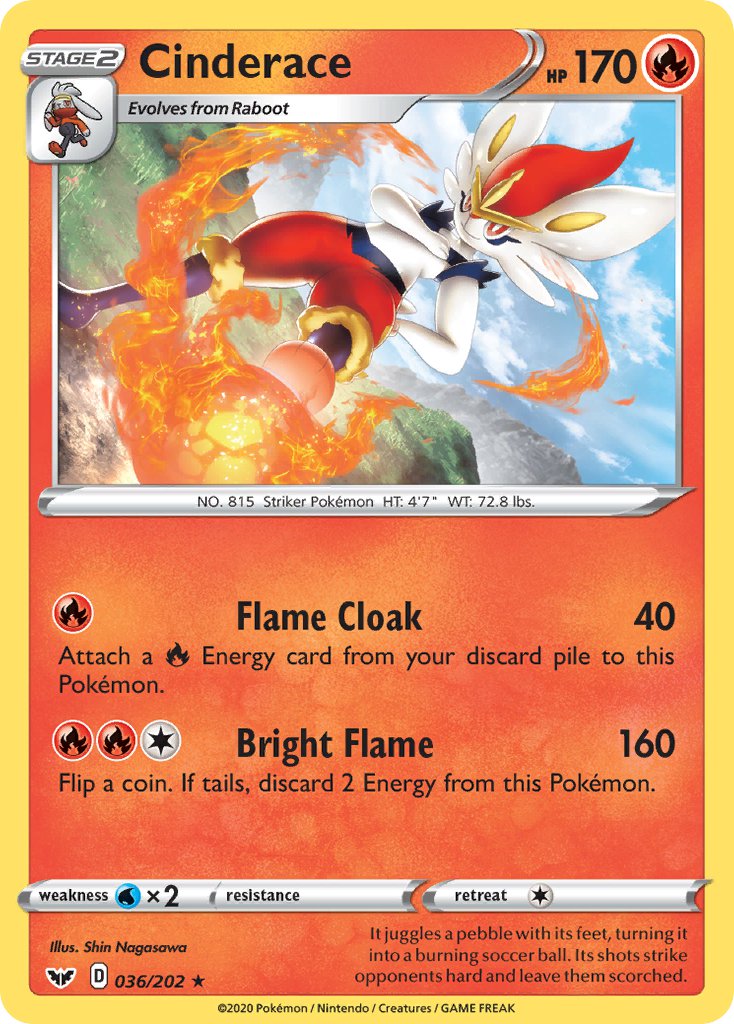 Cinderace - 036/202 (Cracked Ice Holo)/202  - Holofoil Deck Exclusives - Holo Rare