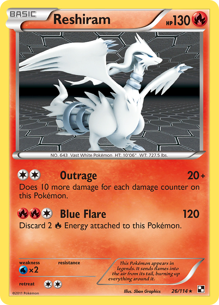Reshiram 026/114  - Holofoil Black and White - Holo Rare