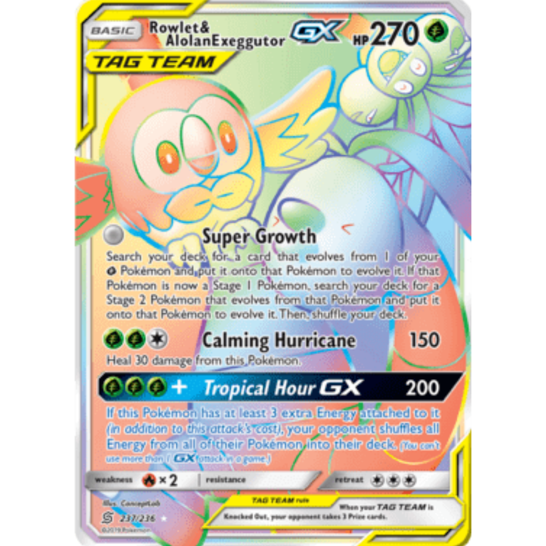 Rowlet & Alolan Exeggutor GX (Secret)  - Holofoil SM  Unified Minds - Secret Rare