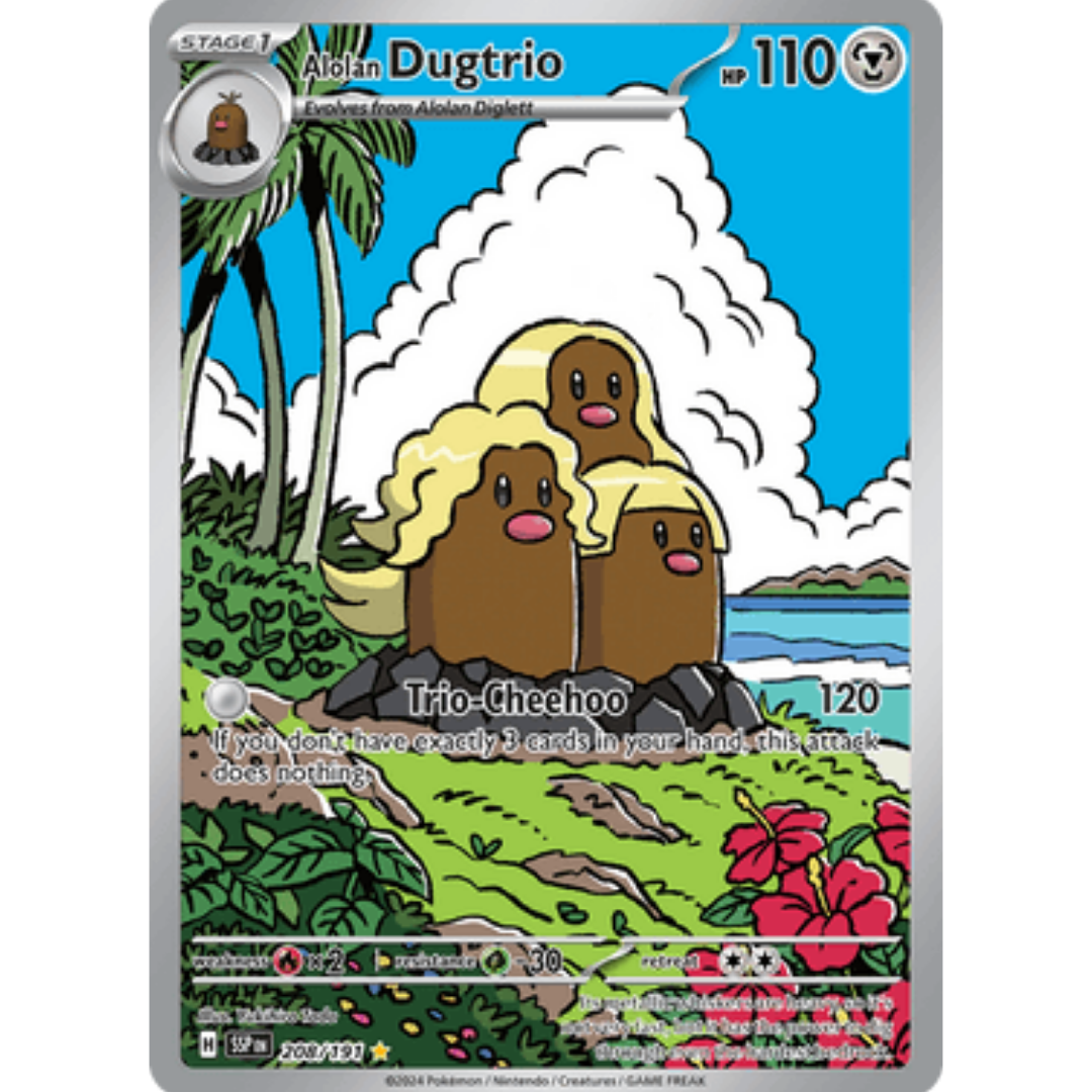 Alolan Dugtrio 208/191  - Holofoil SV08 Surging Sparks - Illustration Rare