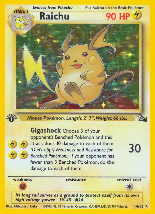 Raichu (14) 014  - 1st Edition Holofoil Fossil - Holo Rare